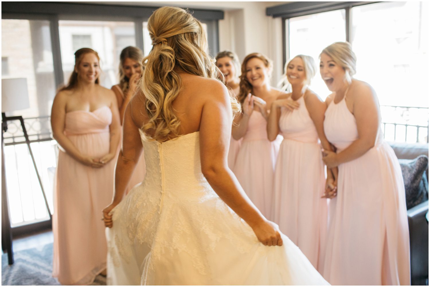 Bride reveal to bridesmaids, Wedding getting ready photos, Vail Colorado Wedding Photos, Donovan Pavilion Vail Colorado Wedding Photos
