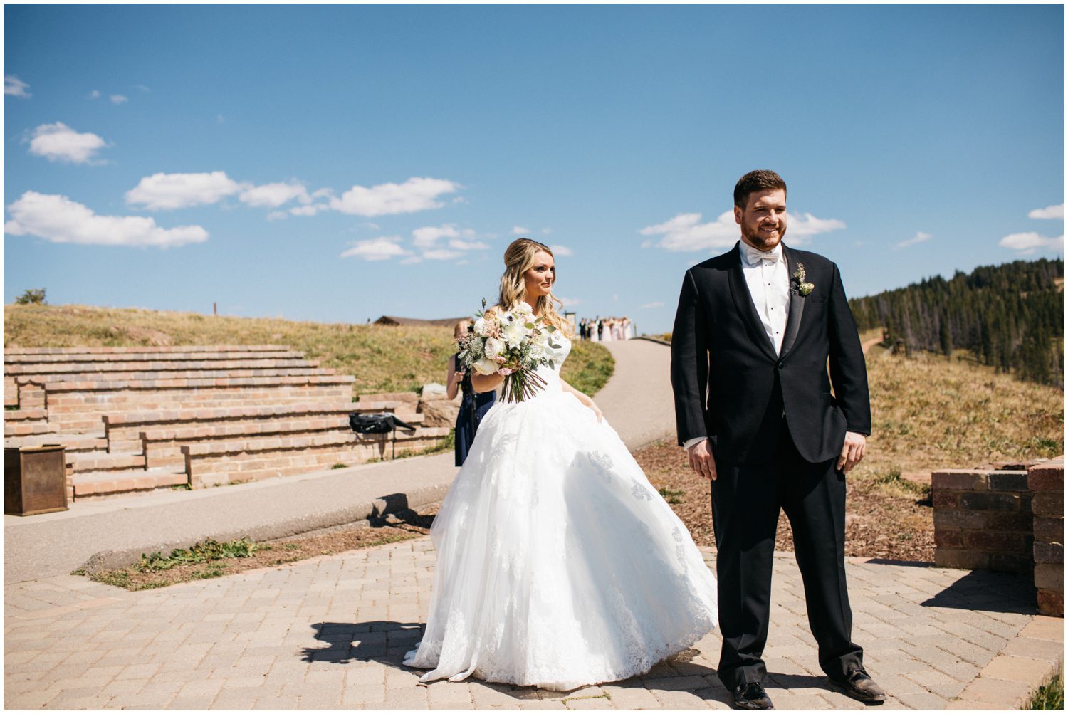 First look on Vail Mountain Colorado, Vail Colorado Wedding Photos, Donovan Pavilion Vail Colorado