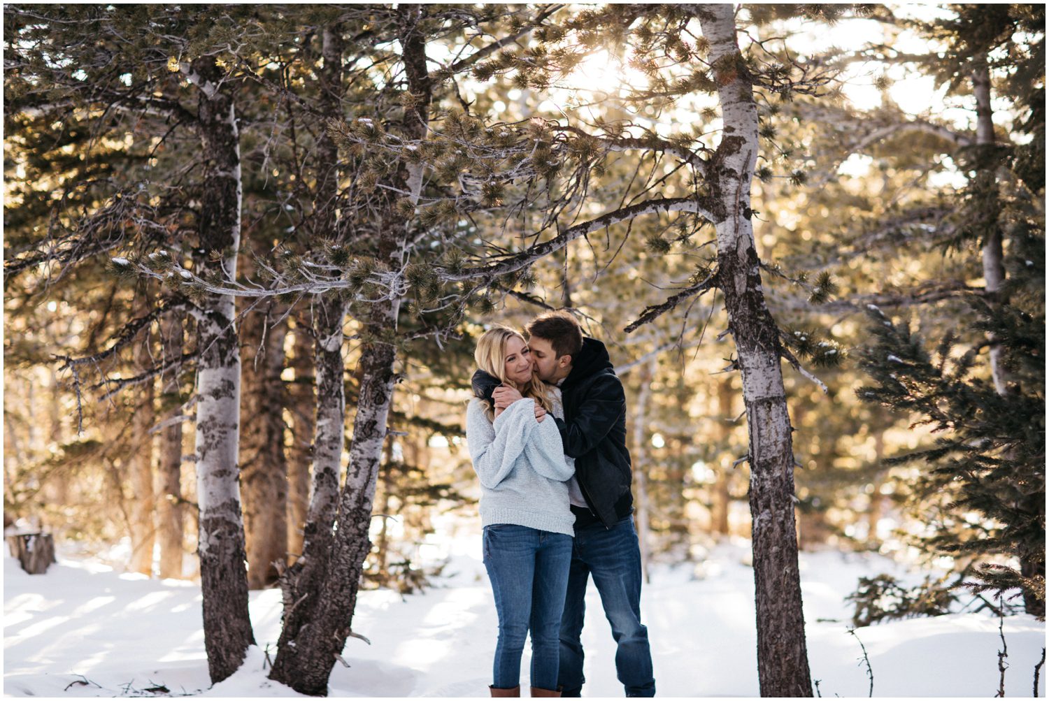 Engagement Session at Brainard Lake in Boulder Colorado  , Boulder Colorado Photographer, Boulder Wedding Photographer, Boulder engagement photographer, Boulder engagement photos, Engagement session locations in Boulder, Colorado winter engagement session, Winter engagement photos, Mountain engagement session, Snowy engagement photos, Engagement photos with dogs, Save the date, Save the data photo ideas, Photo session with dogs, St Bernard, Brainard Lake, Colorado, Boulder Colorado, Nederland Colorado, Ward Colorado, Colorado wedding, Colorado photographer