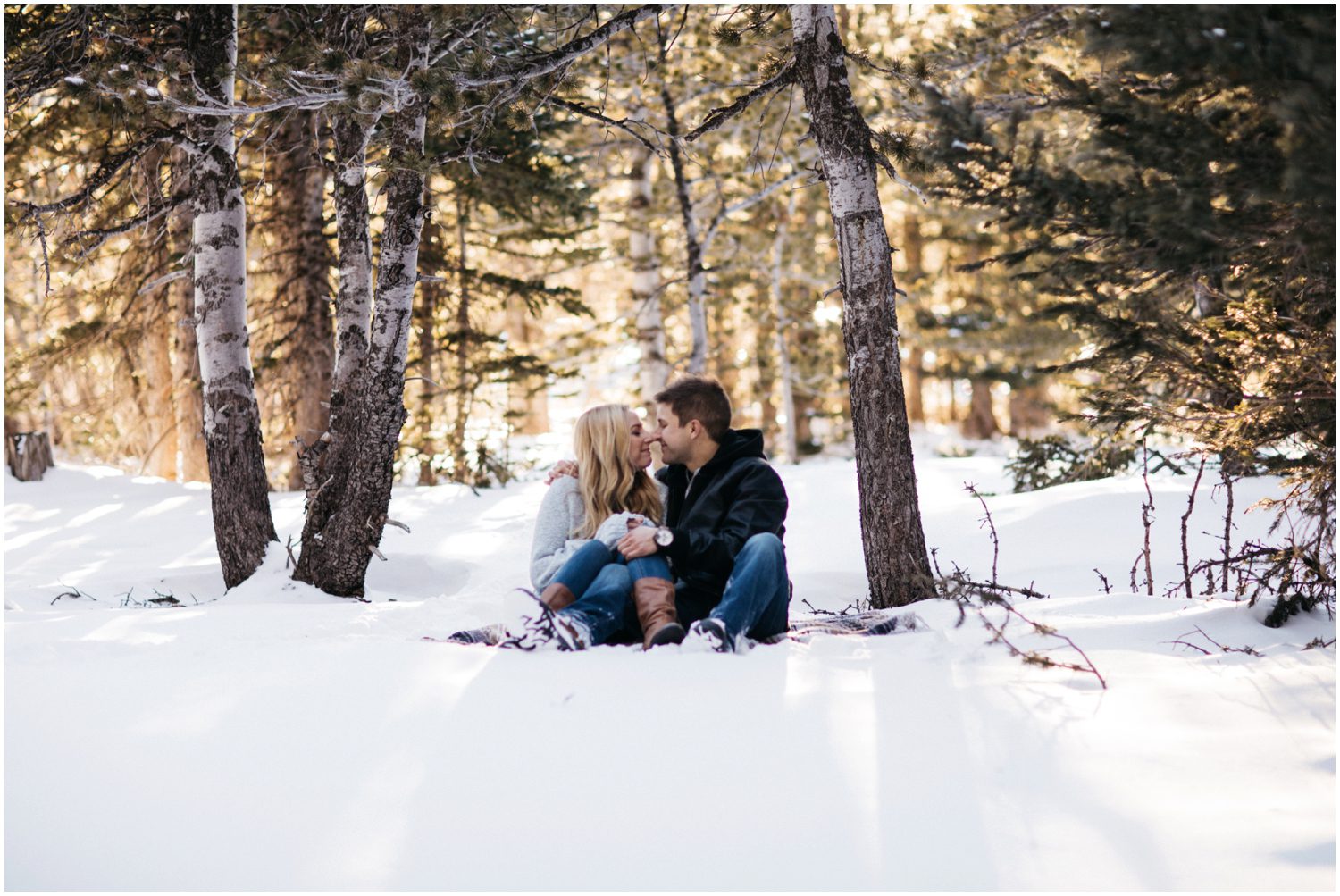 Engagement Session at Brainard Lake in Boulder Colorado  , Boulder Colorado Photographer, Boulder Wedding Photographer, Boulder engagement photographer, Boulder engagement photos, Engagement session locations in Boulder, Colorado winter engagement session, Winter engagement photos, Mountain engagement session, Snowy engagement photos, Engagement photos with dogs, Save the date, Save the data photo ideas, Photo session with dogs, St Bernard, Brainard Lake, Colorado, Boulder Colorado, Nederland Colorado, Ward Colorado, Colorado wedding, Colorado photographer