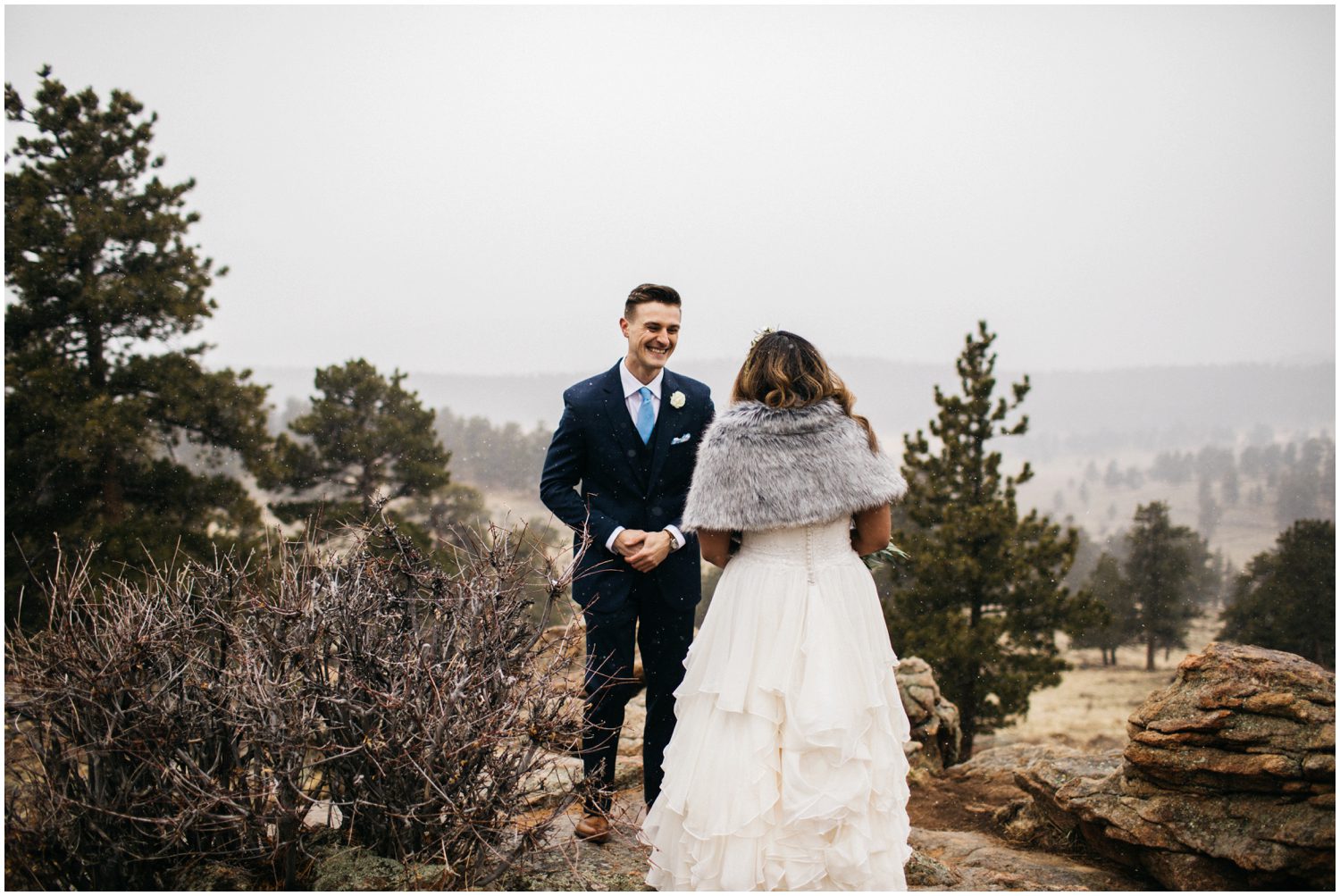 Wedding first look, Groom first look, Bride and groom first look, Colorado Elopement Photographer, Rocky Mountain National Park Elopement, Estes Park Elopement, 3M Curve Elopement, Colorado Elopement Photos, Elope in Colorado, Adventure Wedding in Colorado, Adventurous Wedding Photographer, Colorado Winter Wedding, Colorado Wedding Locations, Colorado Elopement Locations, Adventure Elopement, Elopement Photographer, Destination Elopement, Mountain Elopement, Elopement Ideas