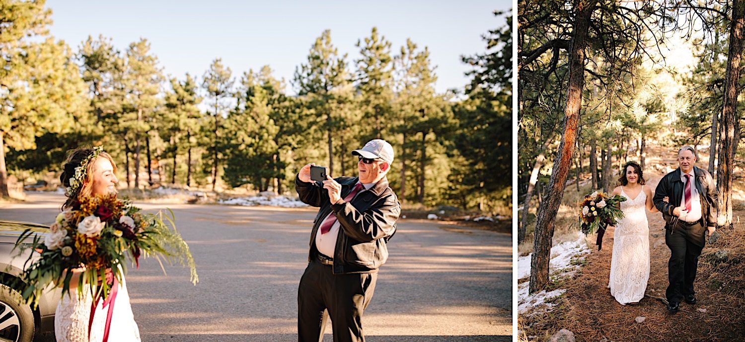 bride and dad, Colorado elopement photographer, Boulder Colorado Elopement, Colorado mountain elopement, Flagstaff Mountain Boulder, Elopement ideas, Elopement Photography, Elopement inspiration, Adventure Elopement, Elopement Photos, Colorado wedding photographer, Colorado mountain wedding, small wedding ideas, wedding with kids, elopement with kids, Blended family elopement