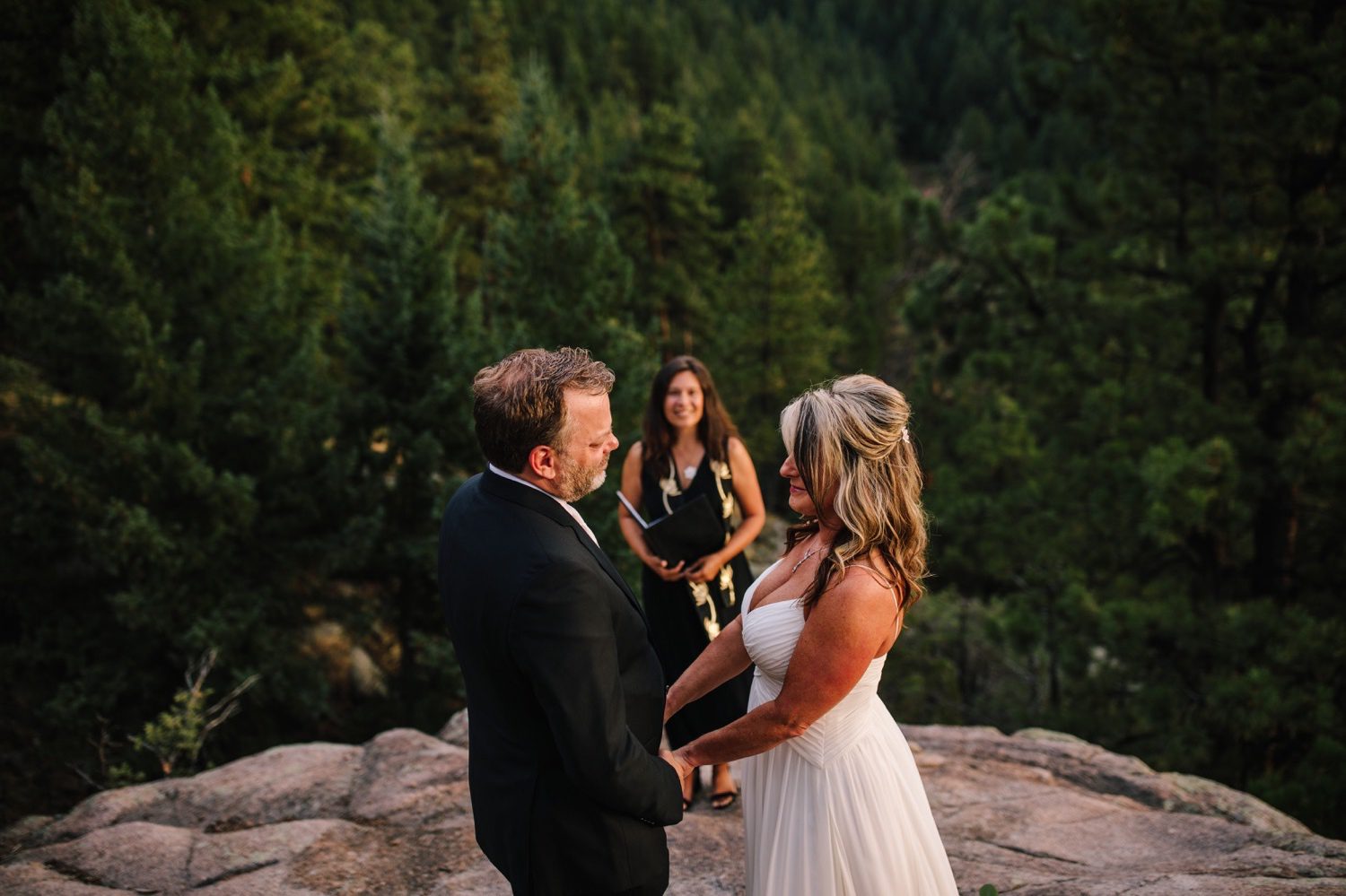 Bride and groom at mountain elopement ceremony