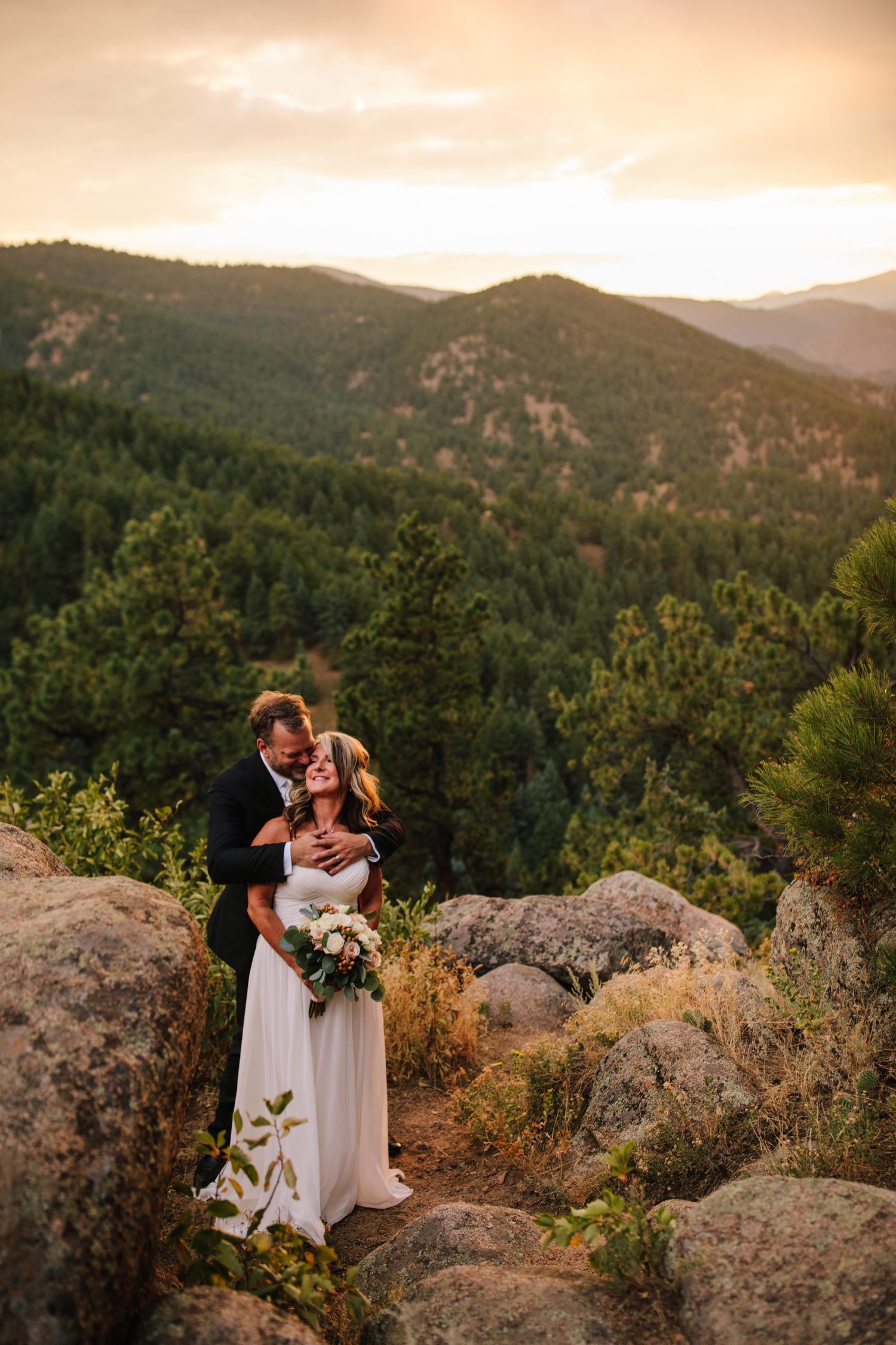 Bride and groom mountain elopement photo