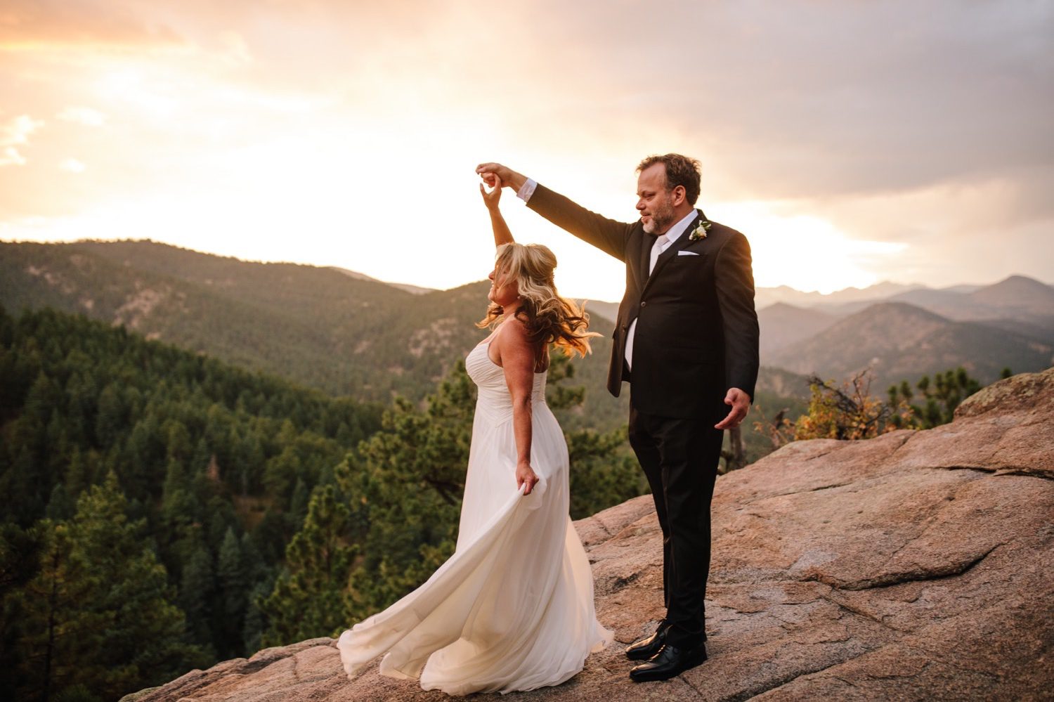 Bride and groom first dance after Colorado Mountain elopement