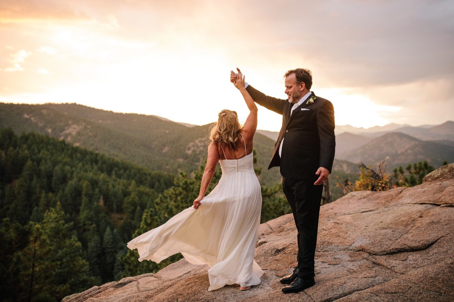 Bride and groom first dance after Colorado Mountain elopement