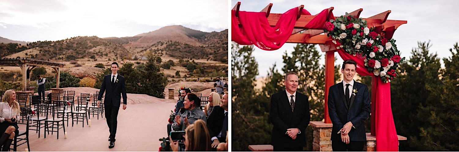 Fall Colorado Mountain Wedding at Willow Ridge Manor, Wedding Ceremony, Floral Wedding altar, Cocktail hour, Outdoor wedding ceremony