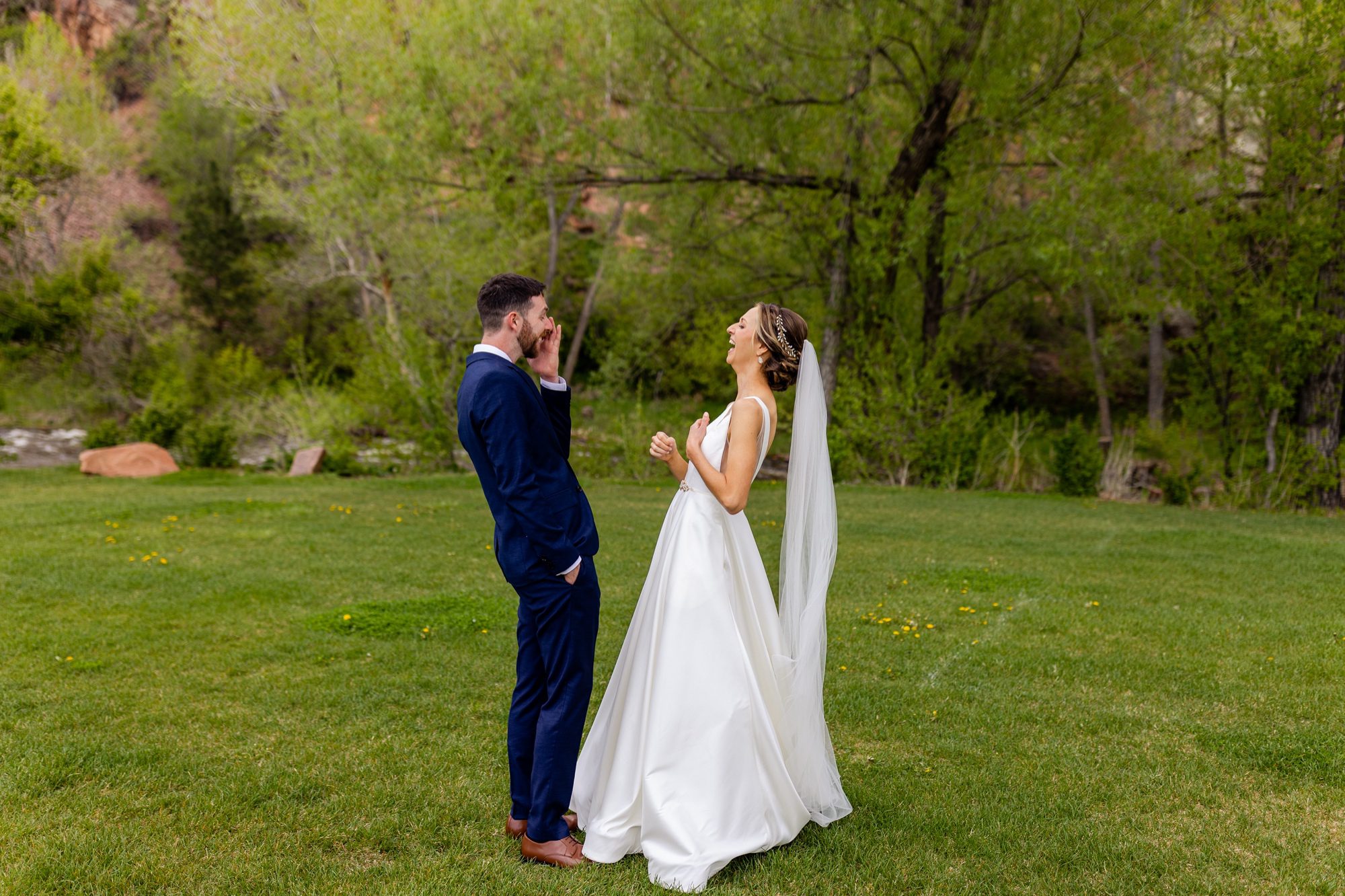 Planet Bluegrass Wedding venue in Lyons Colorado: Colorado Wedding Photographer, First look with Bride and Groom
