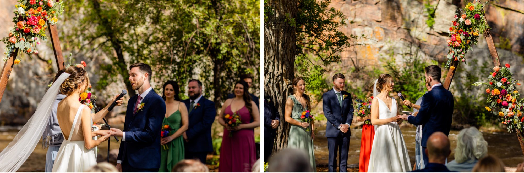 Planet Bluegrass Wedding venue in Lyons Colorado: Colorado Wedding Photographer, Wedding ceremony, Triangle wedding arch, Triangle wedding altar