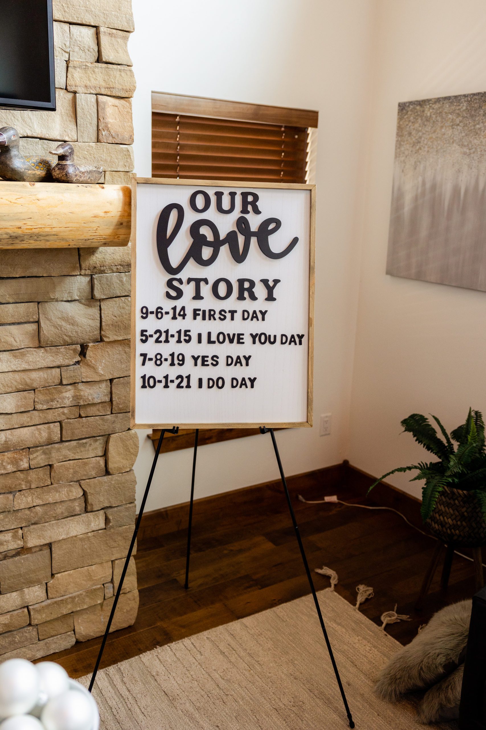 Our love story felt board for wedding in Estes Park Colorado