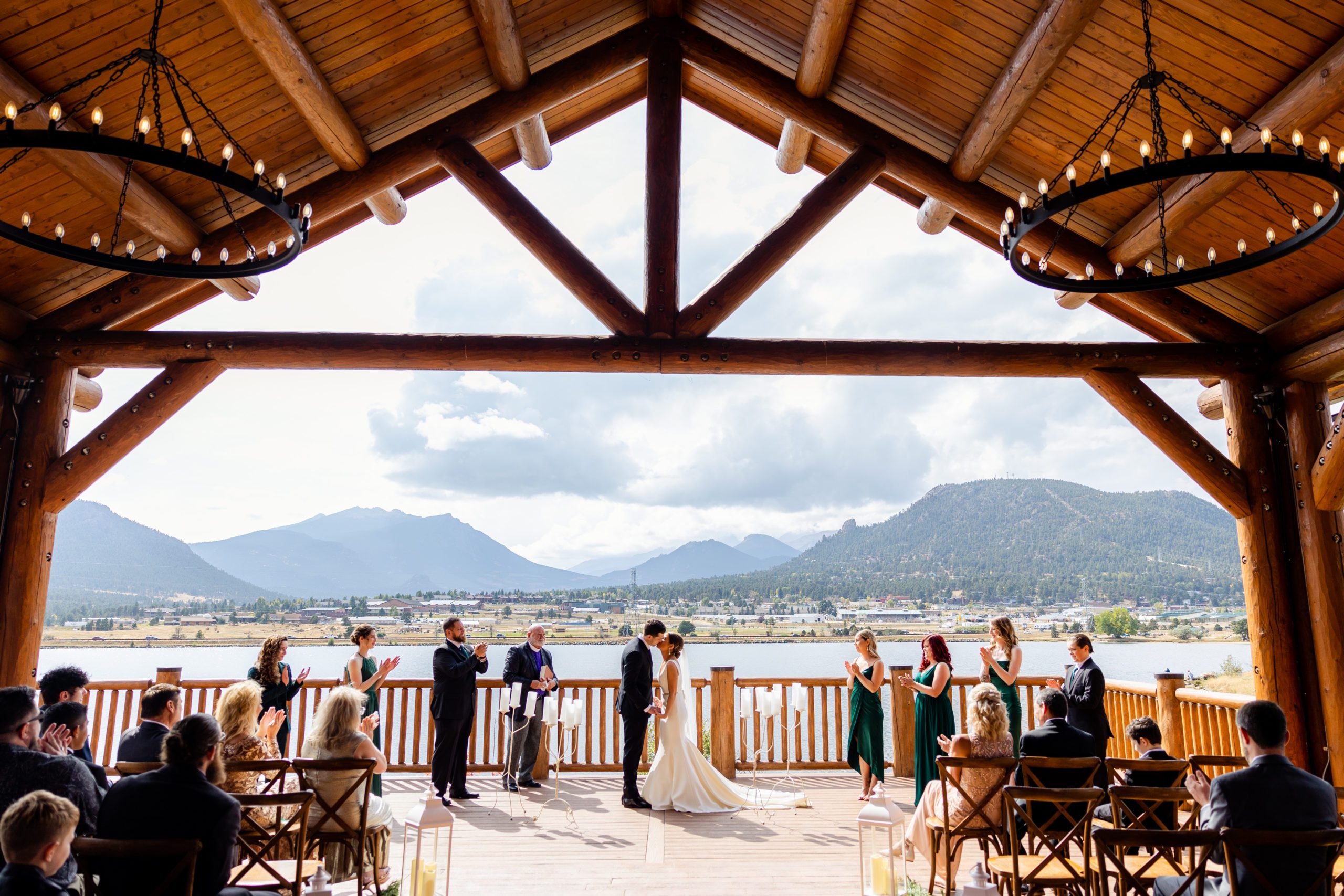 Estes Park Resort wedding ceremony at the lakeside pavilion