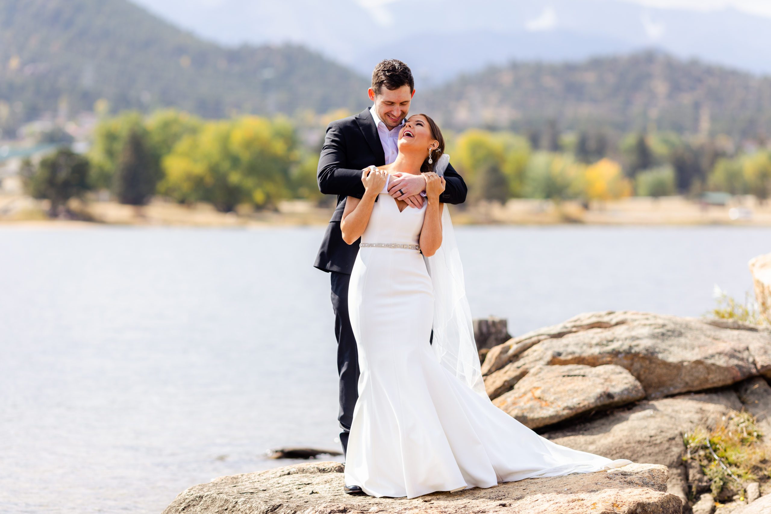 Bride and groom portraits at Estes Park Resort, Colorado Wedding, Colorado Elopement, Lake Estes, Destination wedding in the mountains