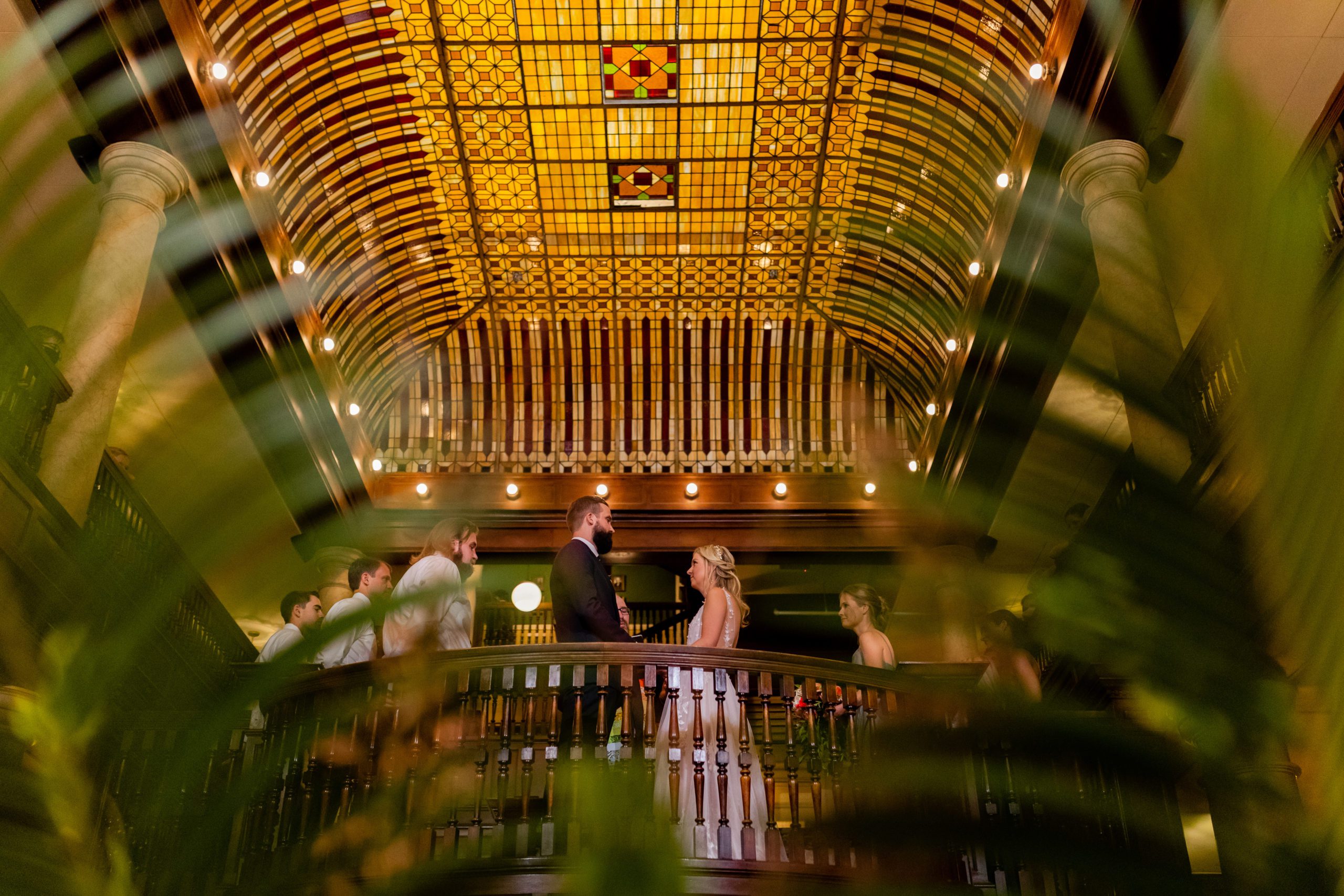 Hotel Boulderado wedding ceremony on the staircase balcony
