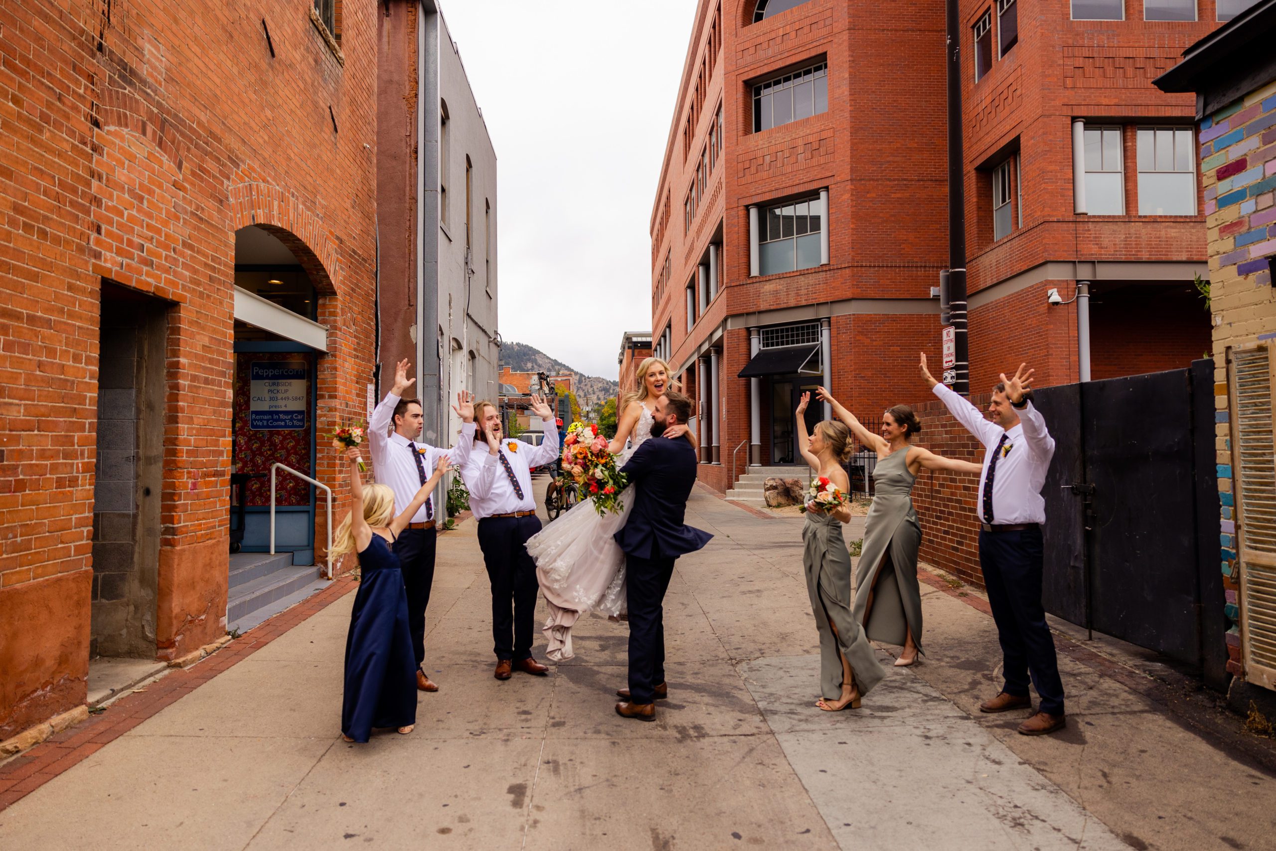 Bridal party photos in downtown Boulder
