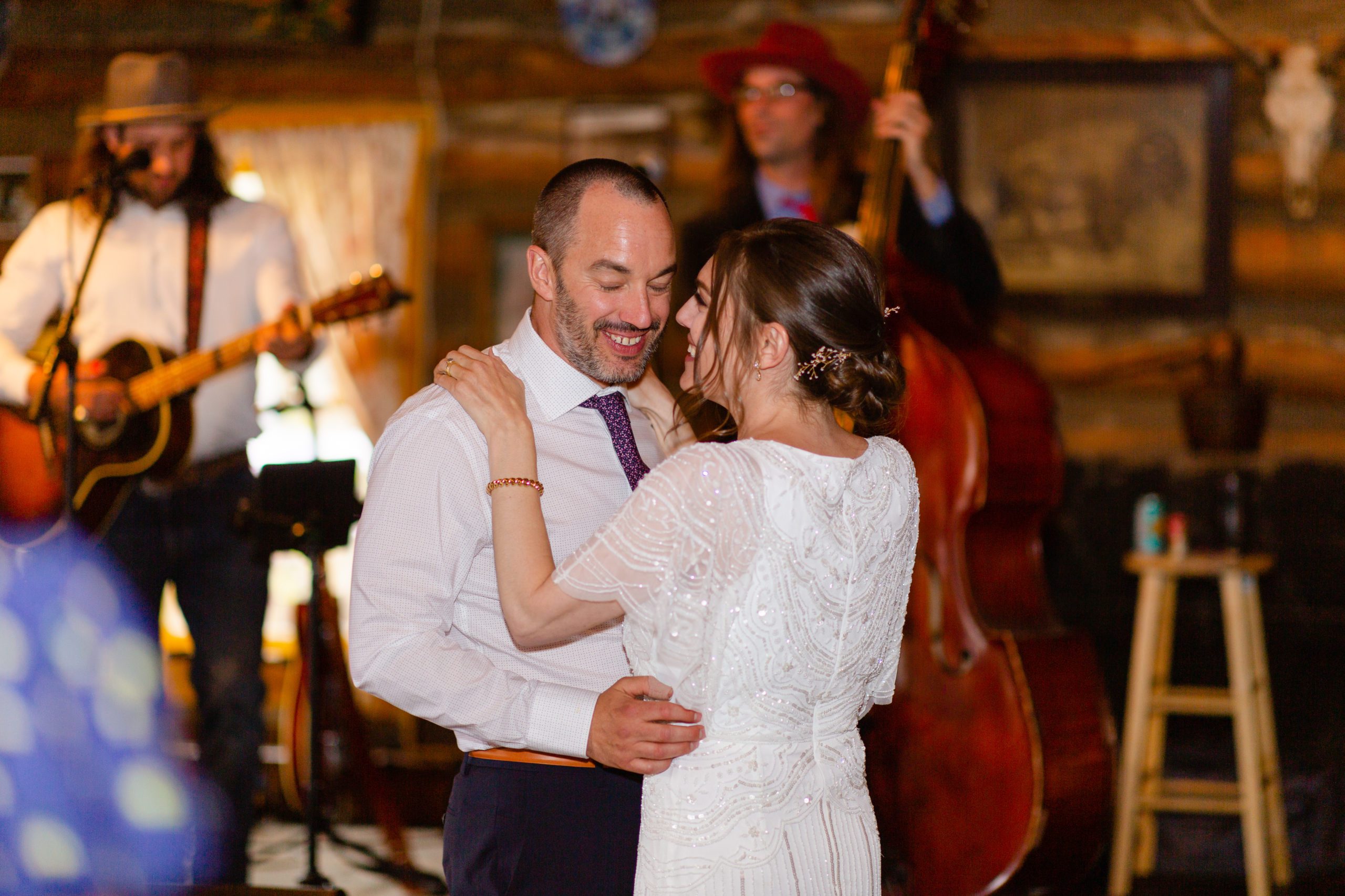 Bride and groom first dance at Gold Hill Inn with live band David Lawrence Spoonful