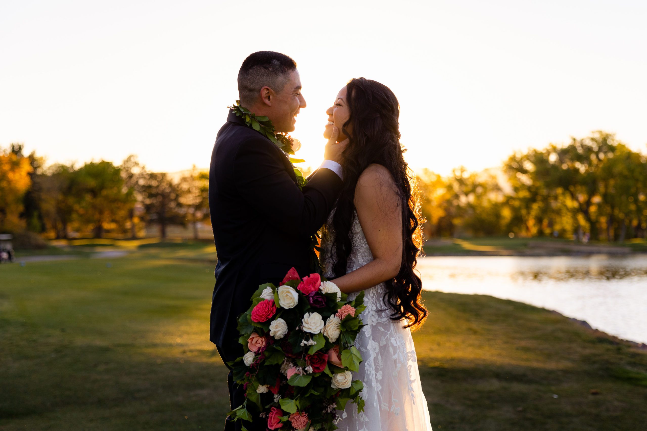 Sola wood flower bouquet, Fake wedding bouquet, sunset wedding photos, Hawaii wedding, Colorado wedding, Country club wedding, Golf Course wedding