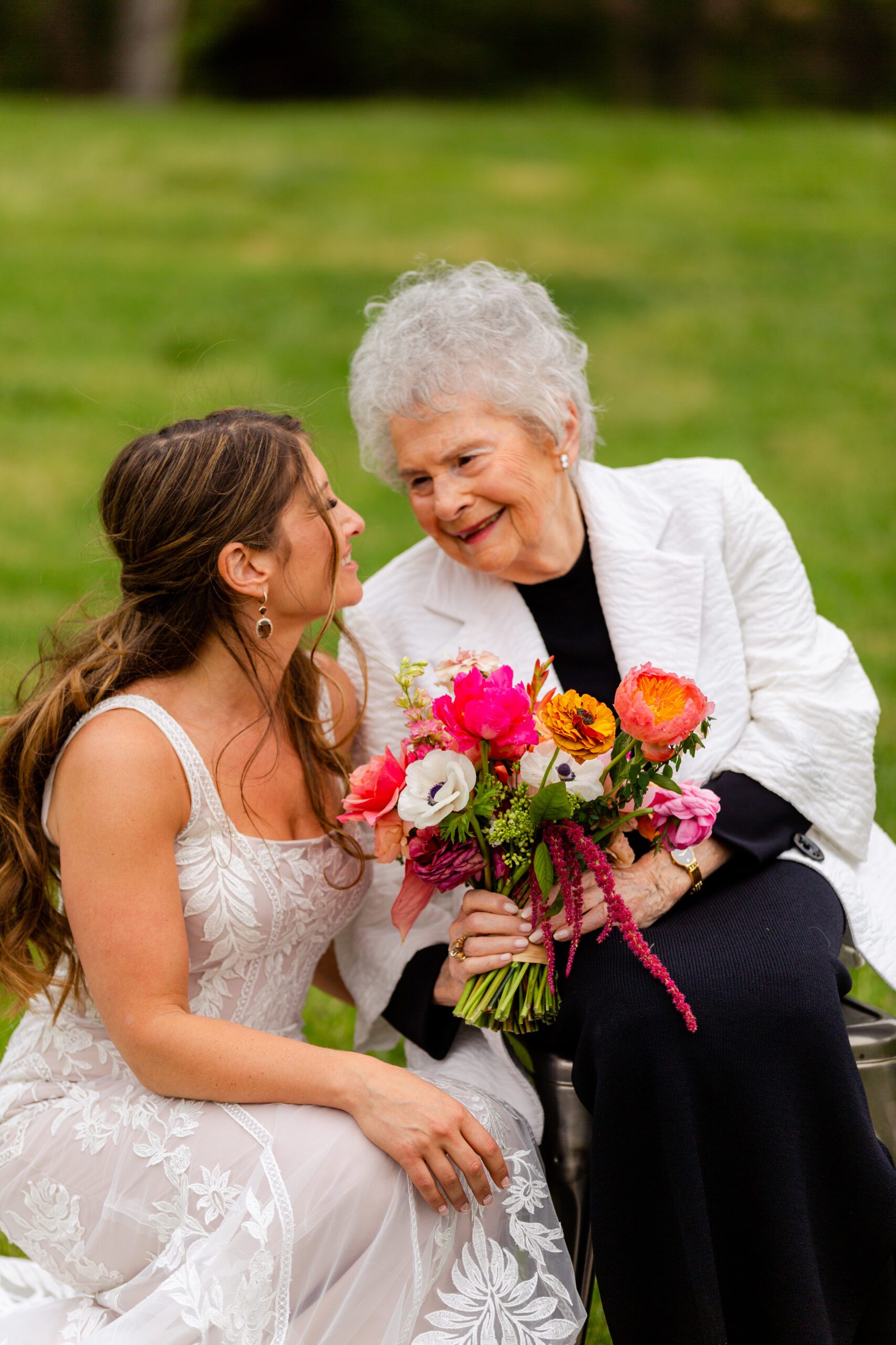 wedding first look with bride and grandma