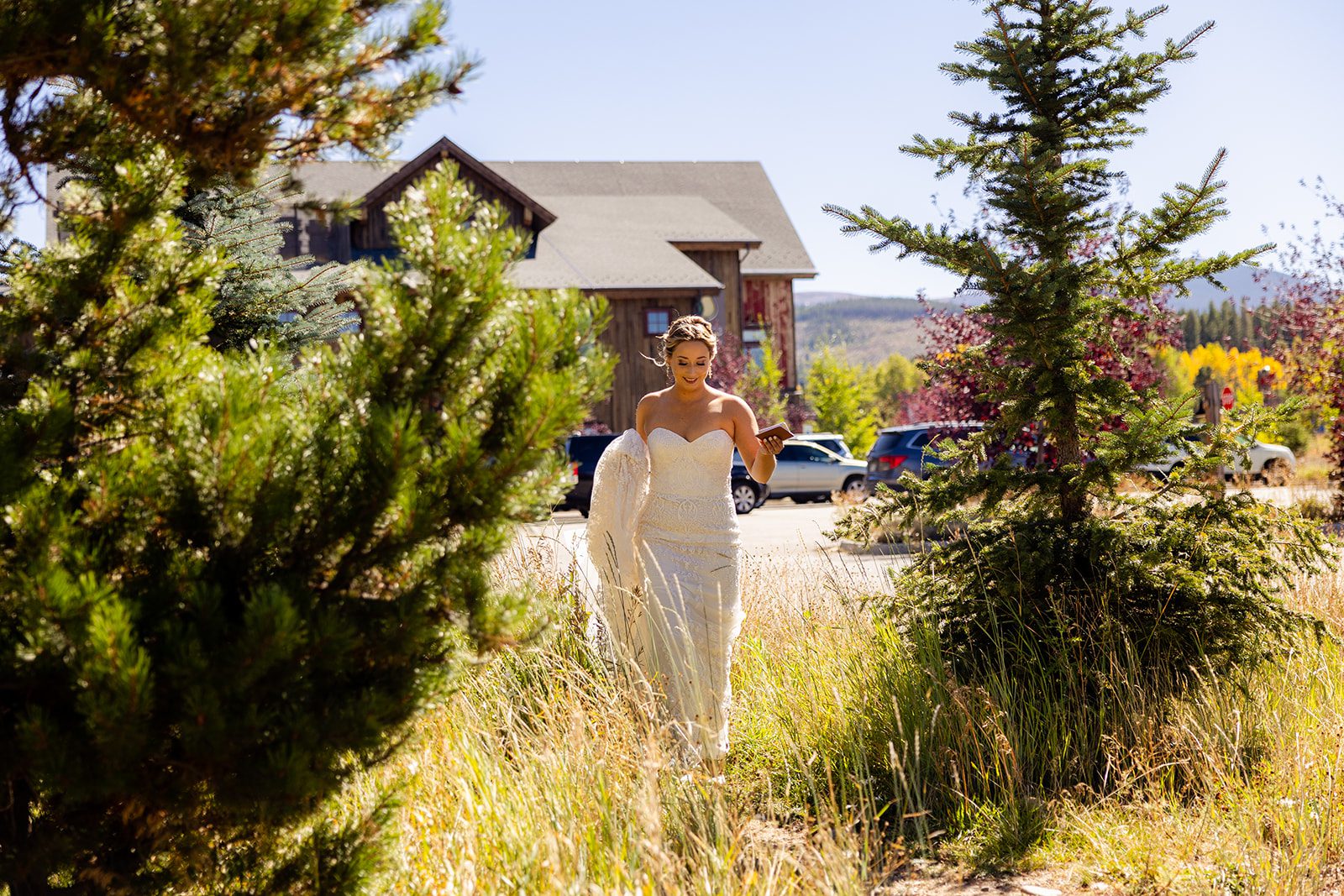Headwaters Center Wedding first look in Winter Park Colorado Headwaters River Journey