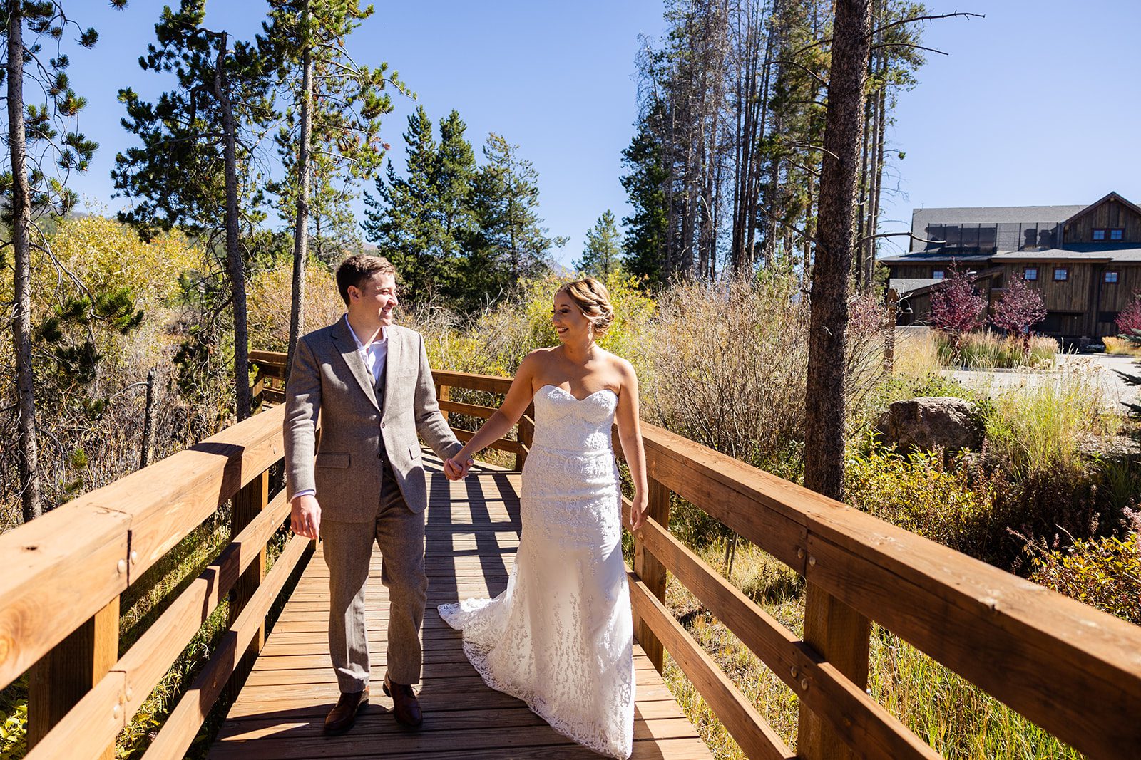 Headwaters Center Wedding first look in Winter Park Colorado Headwaters River Journey