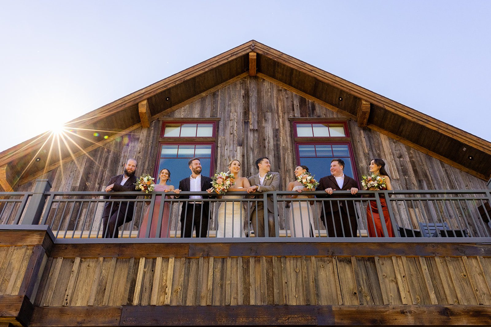 Headwaters Center Headwaters River Journey wedding in Winter Park Colorado, Creative bridal party photos