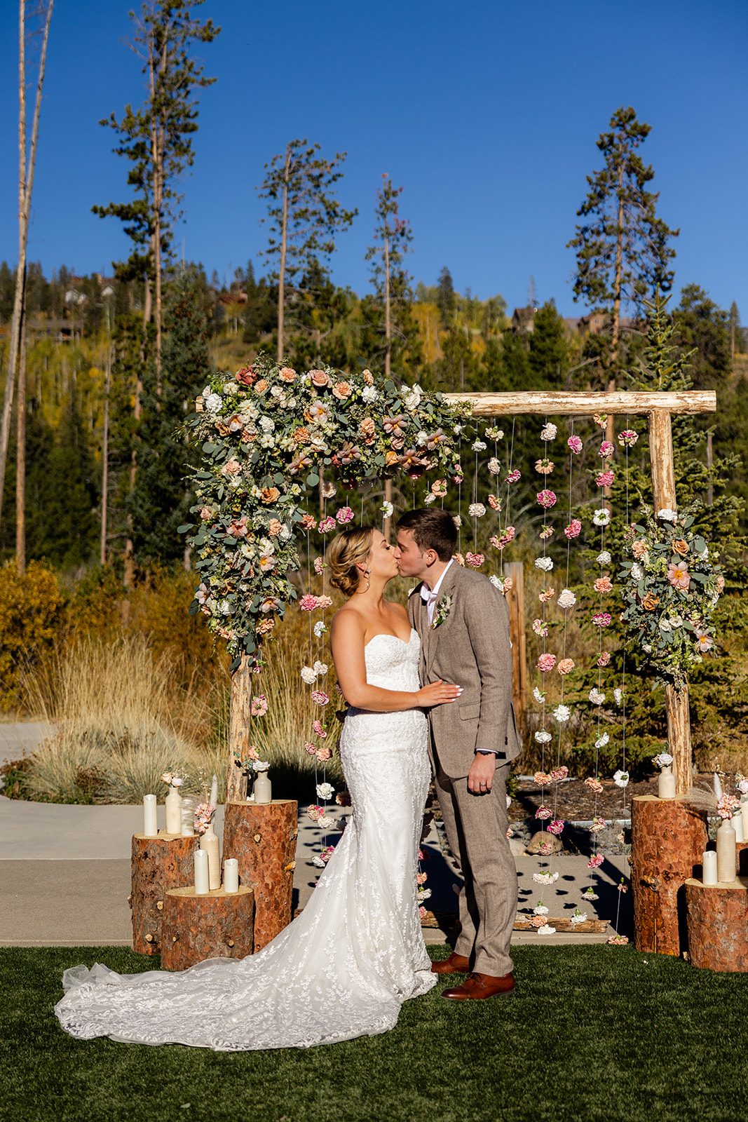 Wedding Ceremony Headwaters Winter Park Colorado, Floral wedding altar, Floral backdrop wedding, Flower wedding arch ideas