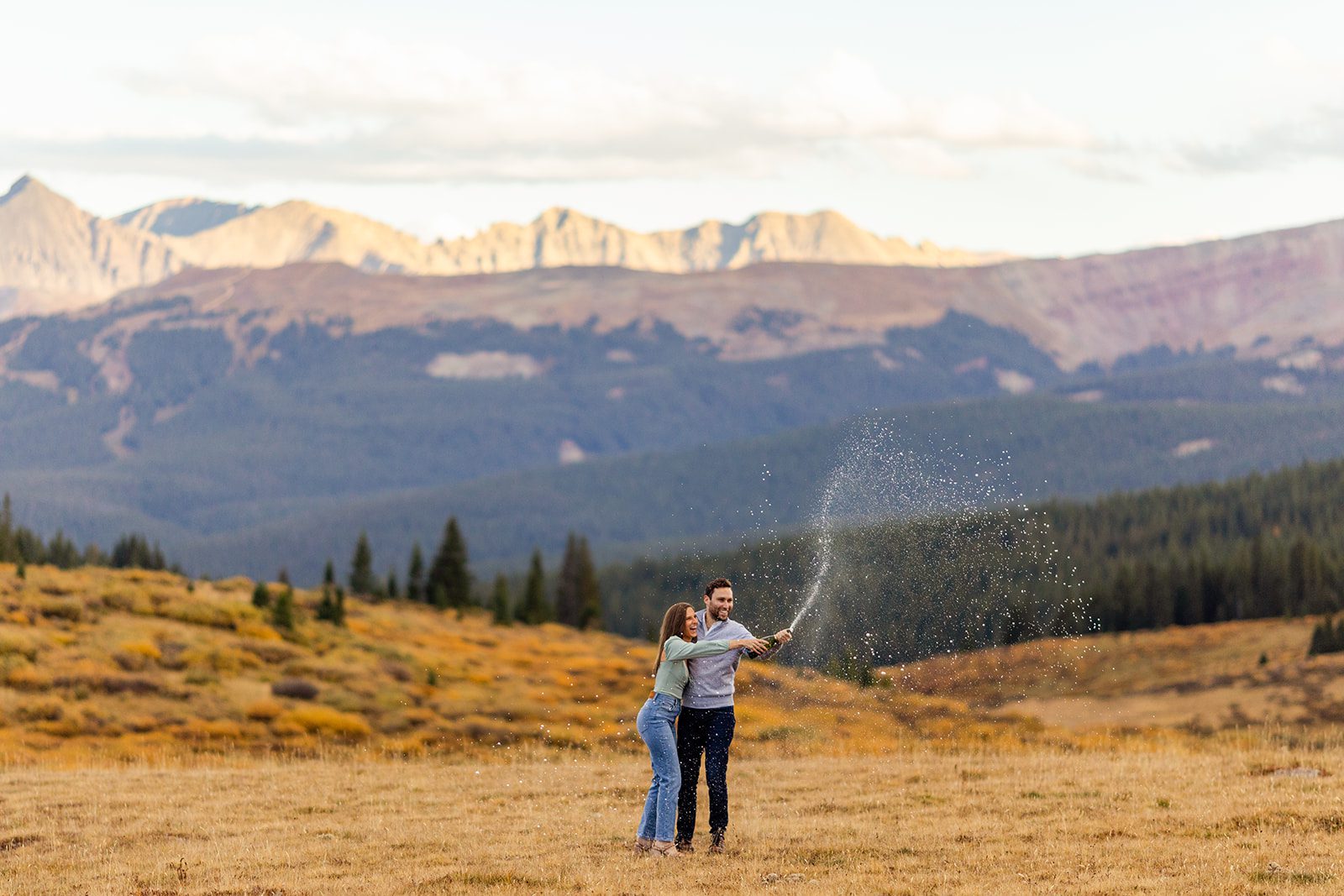 Shrine Pass Engagement Photos in Vail Colorado, Fall engagement photos, Colorado Mountain Engagement Photos, Champagne pop engagement photos