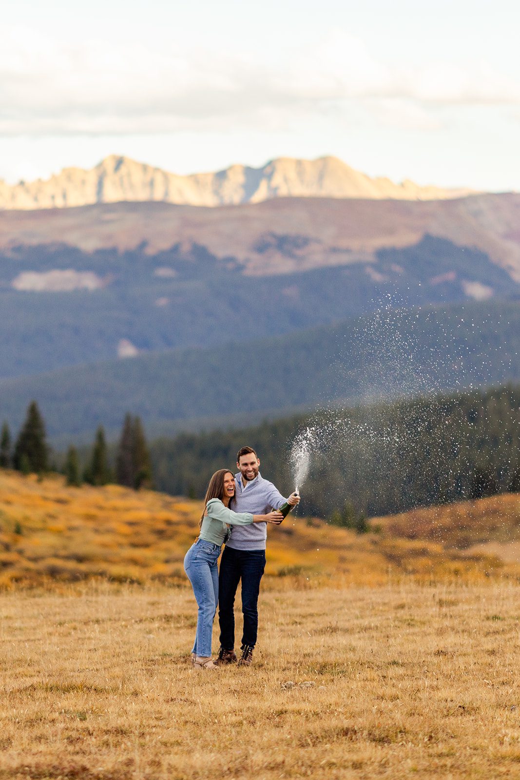 Shrine Pass Engagement Photos in Vail Colorado, Fall engagement photos, Colorado Mountain Engagement Photos, Champagne popping
