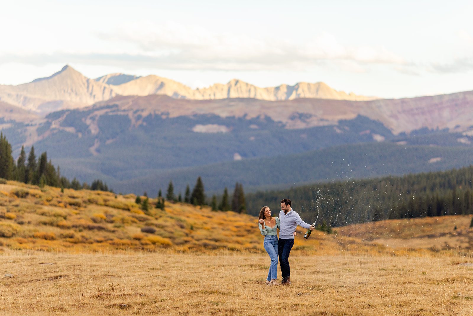 Shrine Pass Engagement Photos in Vail Colorado, Fall engagement photos, Colorado Mountain Engagement Photos, Champagne Popping