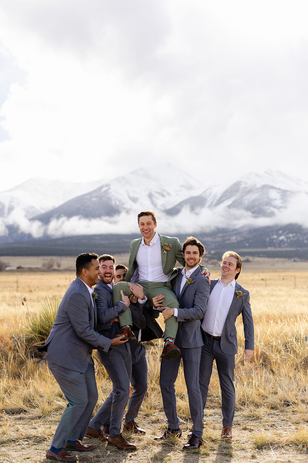 Groomsmen photos, Groomsmen gray suits, Groom green suit, Wedding suits, The Barn at Sunset Ranch