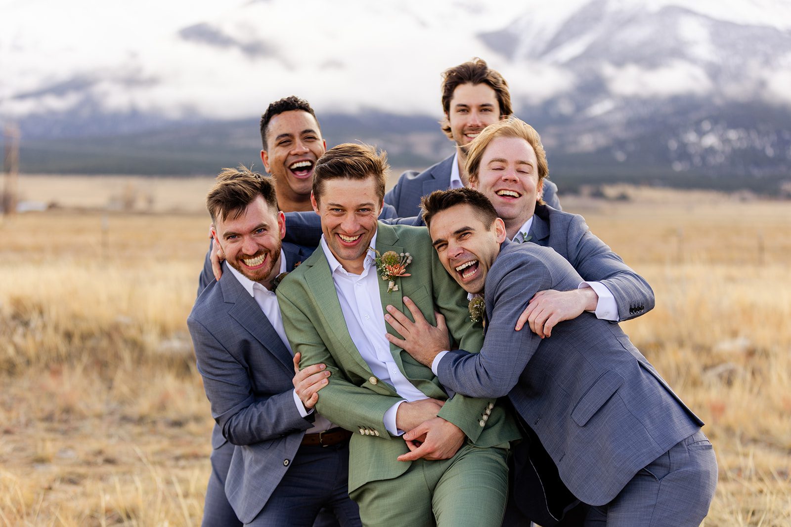 Groomsmen photos, Groomsmen gray suits, Groom green suit, Wedding suits, The Barn at Sunset Ranch