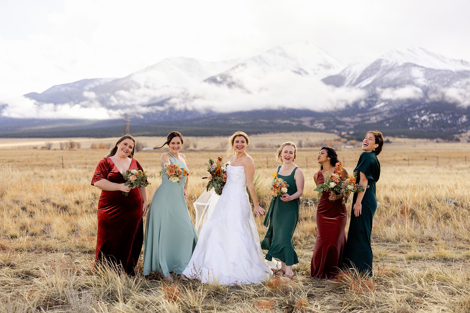 Bridesmaids photos, Mismatch bridesmaids dresses, Velvet bridesmaids dresses, Boho bridesmaids dresses, Boho wedding flowers, The Barn at Sunset Ranch