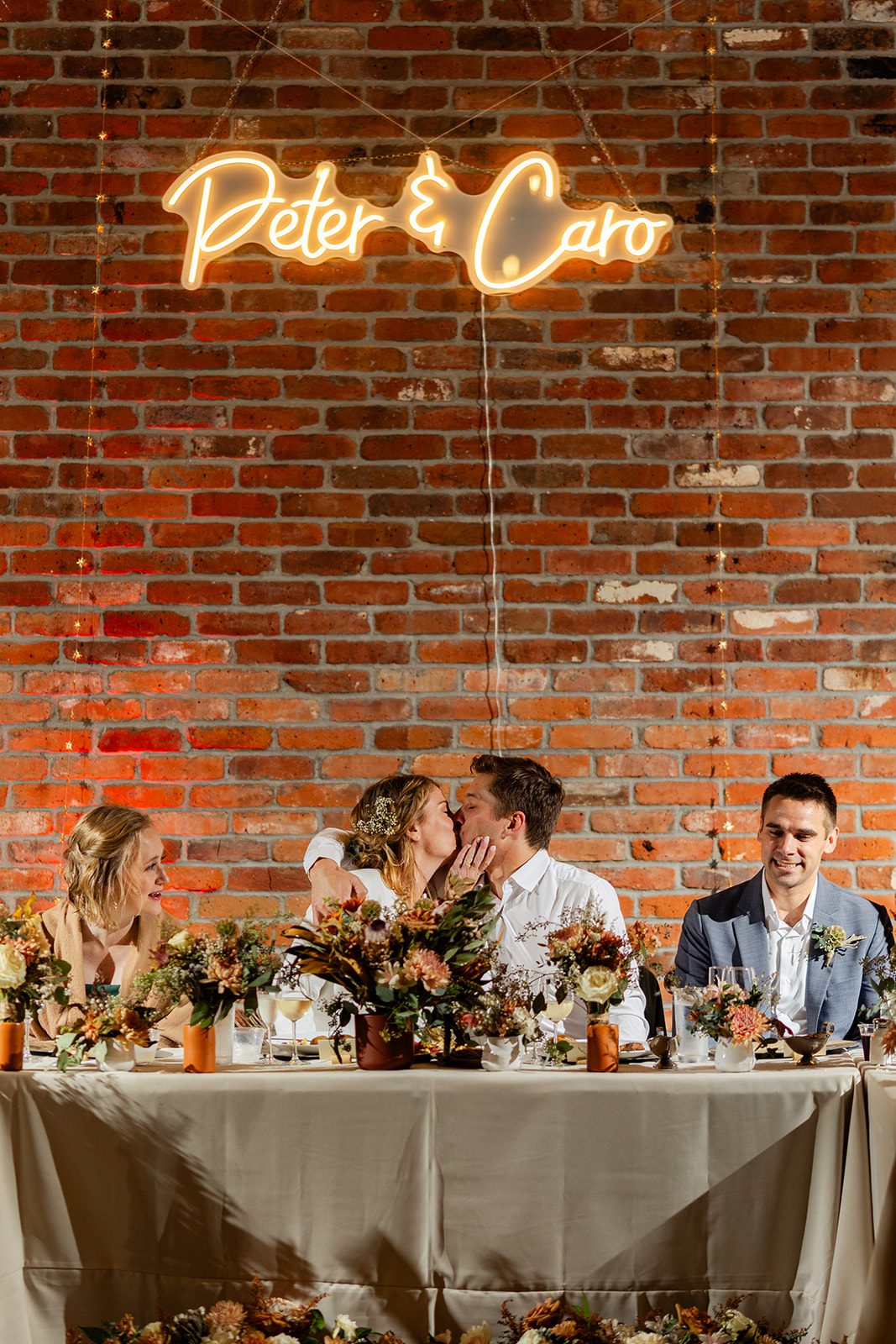Neon sign for wedding reception, The Barn at Sunset Ranch